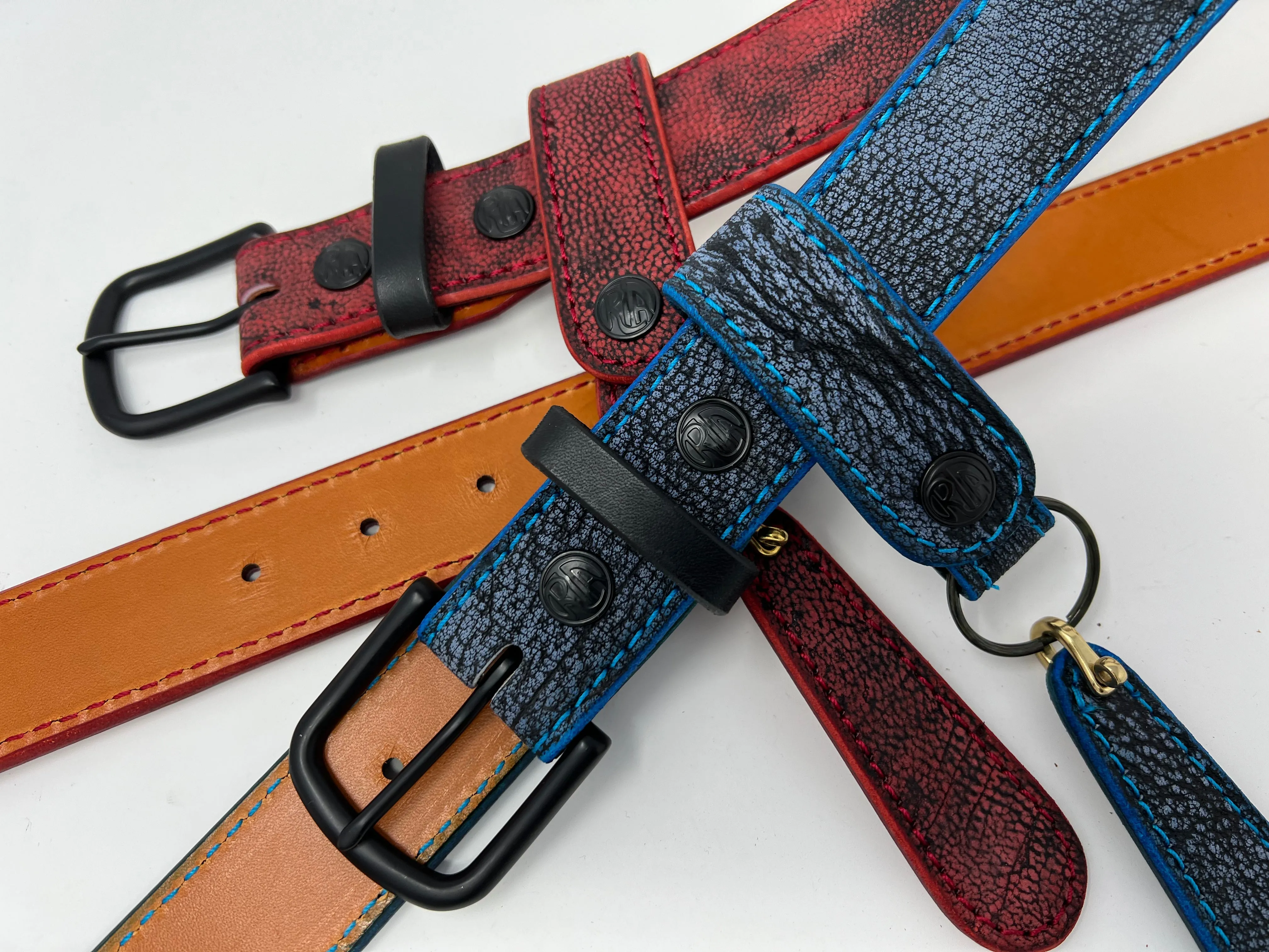 Custom Giraffe Leather Belt, Loop & Fob