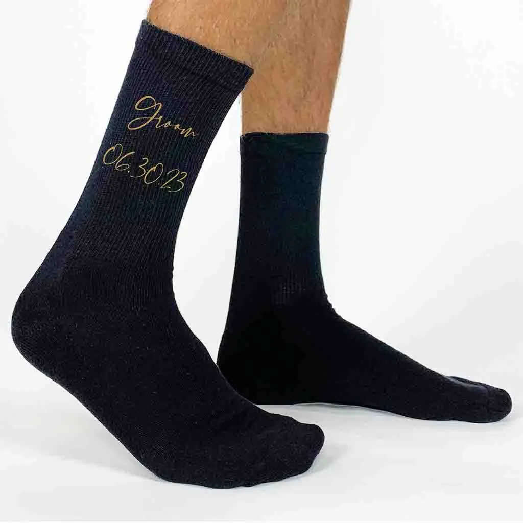 Custom Printed Wedding Party Socks with Script Writing