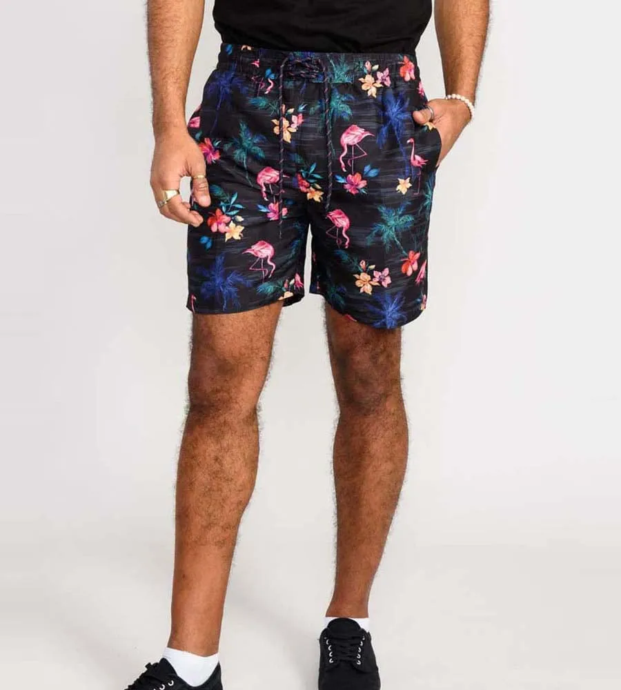 D555 Mens Printed Swim Shorts With Palm Tree and Flamingo Print (CAMPTON)