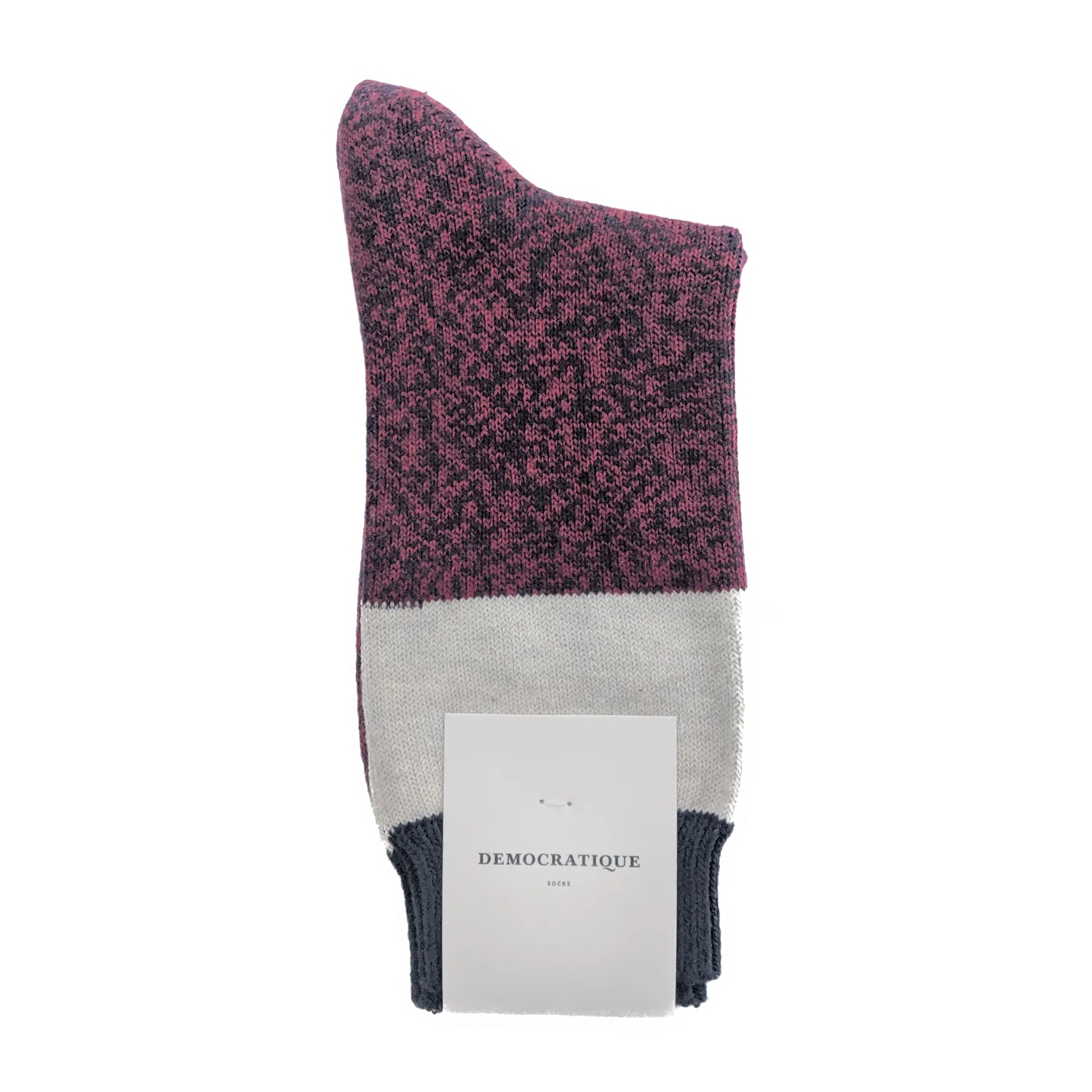 Democratique - Relax Block Knit Socks - Red Wine / Off White Melange / Navy