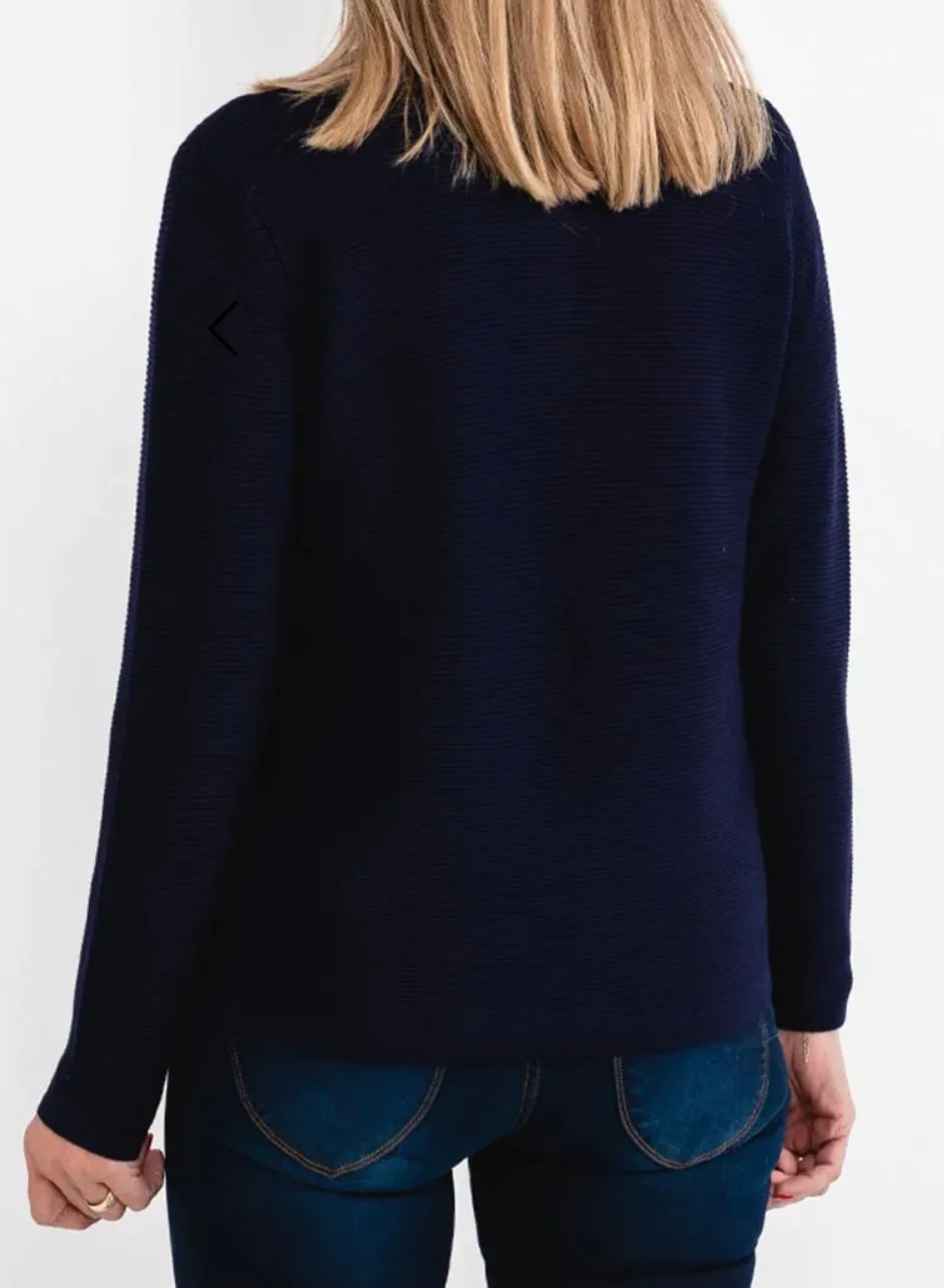 DM134- Castle Knitwear Navy Ribbed Button Cardigan