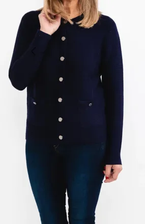 DM134- Castle Knitwear Navy Ribbed Button Cardigan