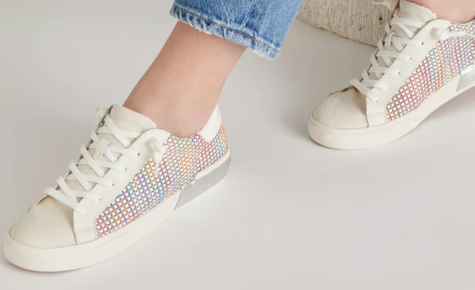 Dolce Vita Zina White Multi Raffia Sneaker