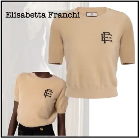 ELISABETTA FRANCHI  |Casual Style U-Neck Plain Short Sleeves Office Style