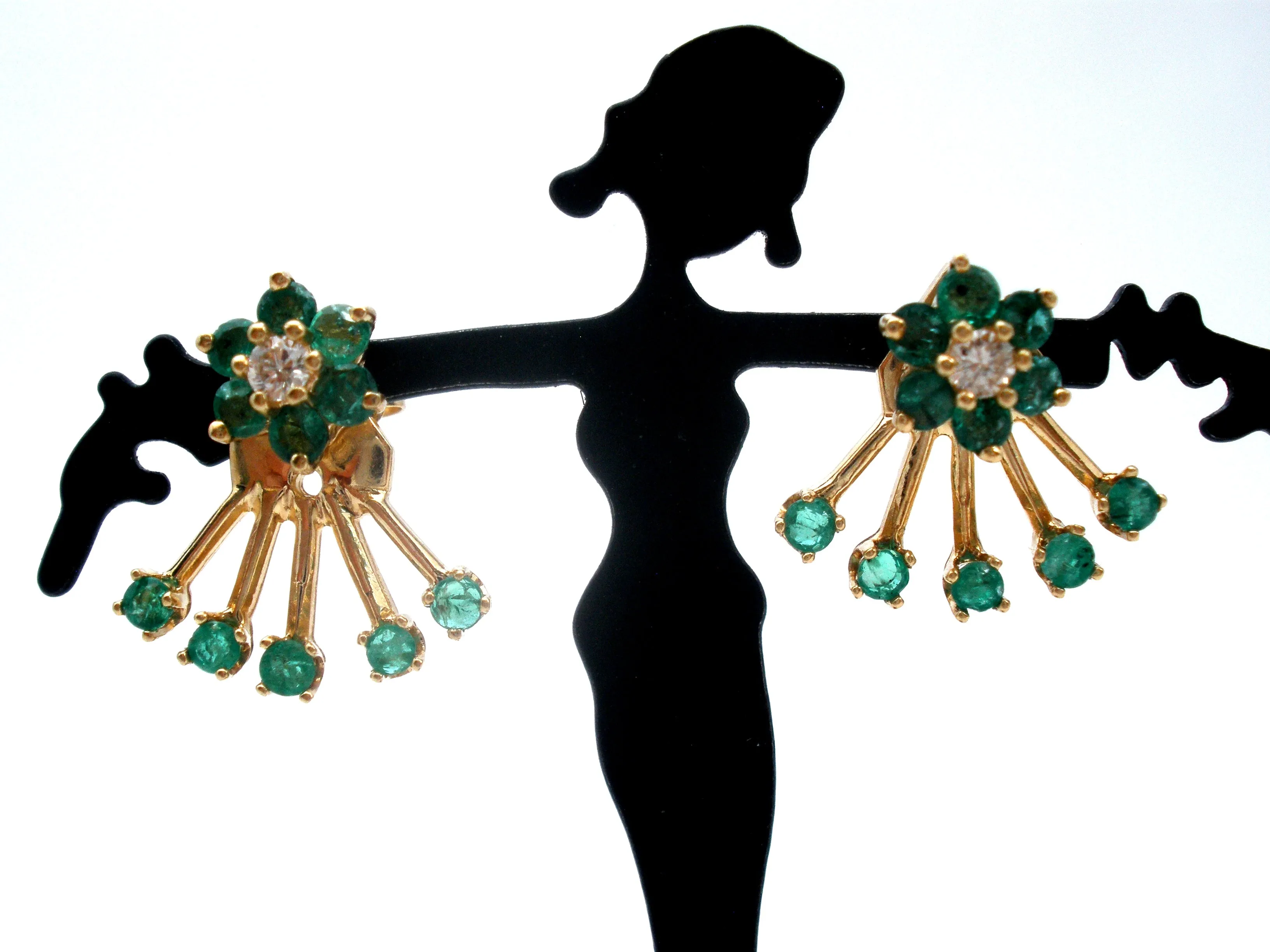 Emerald Diamond Halo Earrings and Jackets 14K Gold