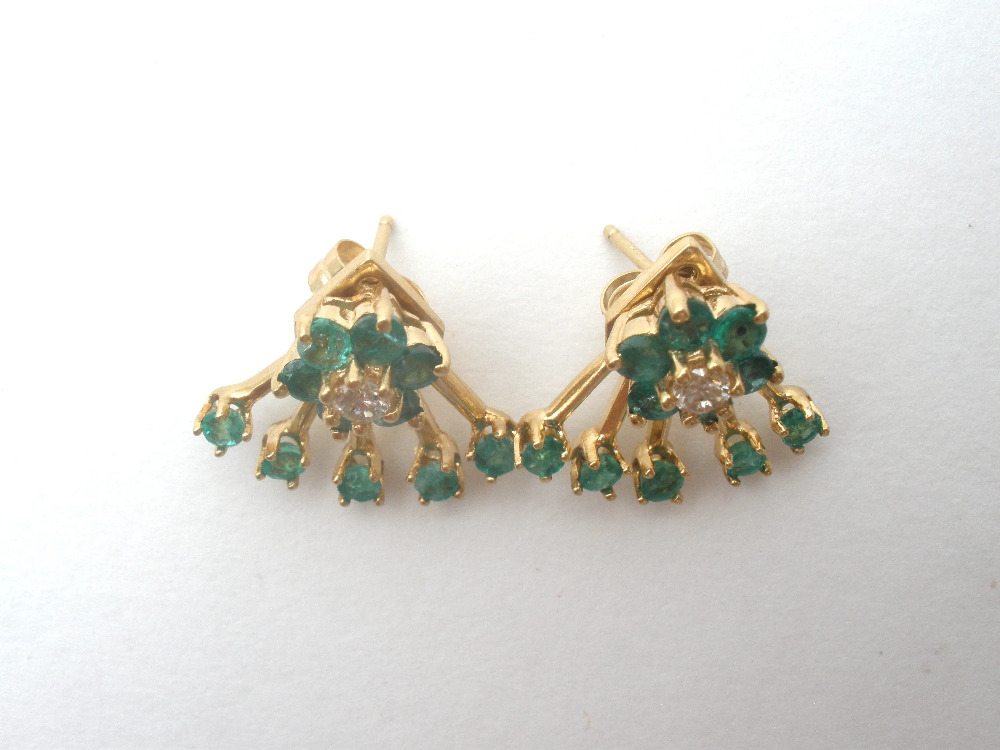 Emerald Diamond Halo Earrings and Jackets 14K Gold