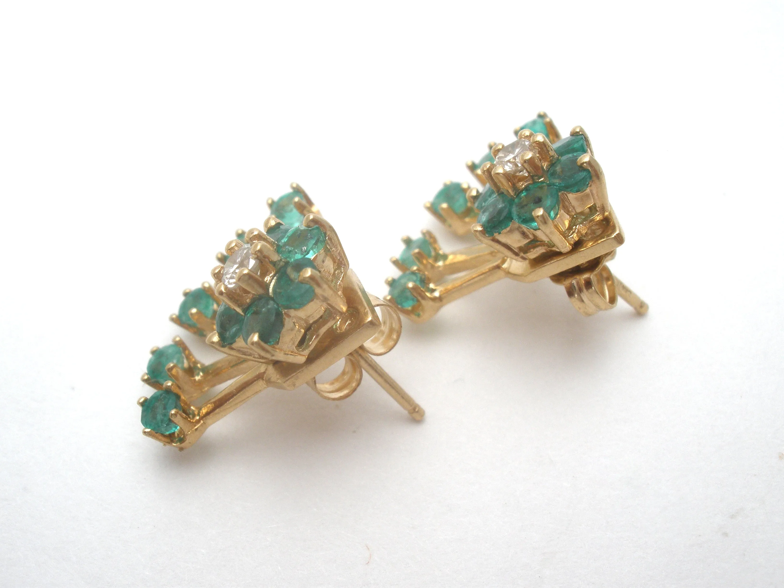 Emerald Diamond Halo Earrings and Jackets 14K Gold