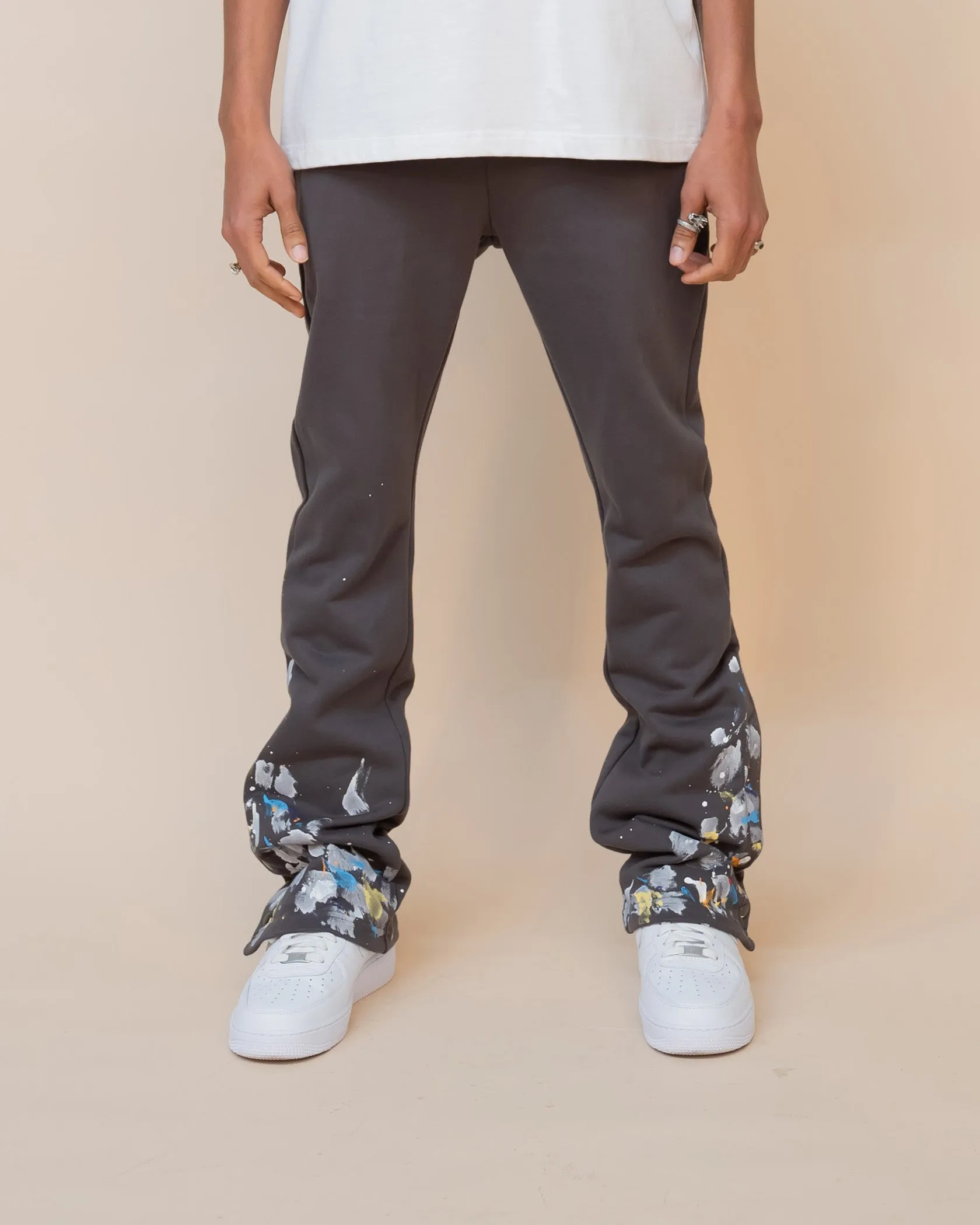 EPTM PAINT SNAP FLARED PANTS - GREY