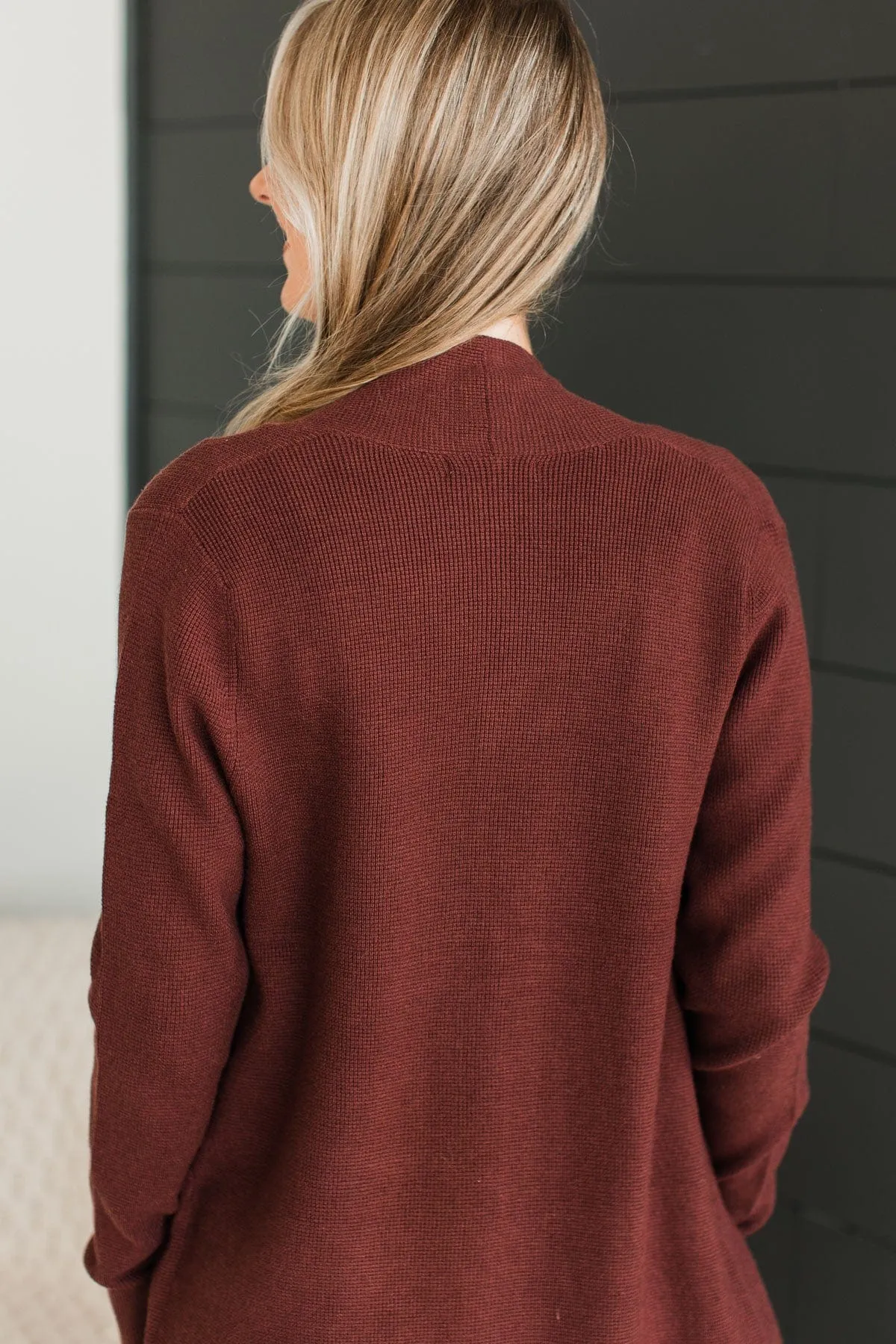 Feeling Blissful Waffle Knit Cardigan- Dark Brown