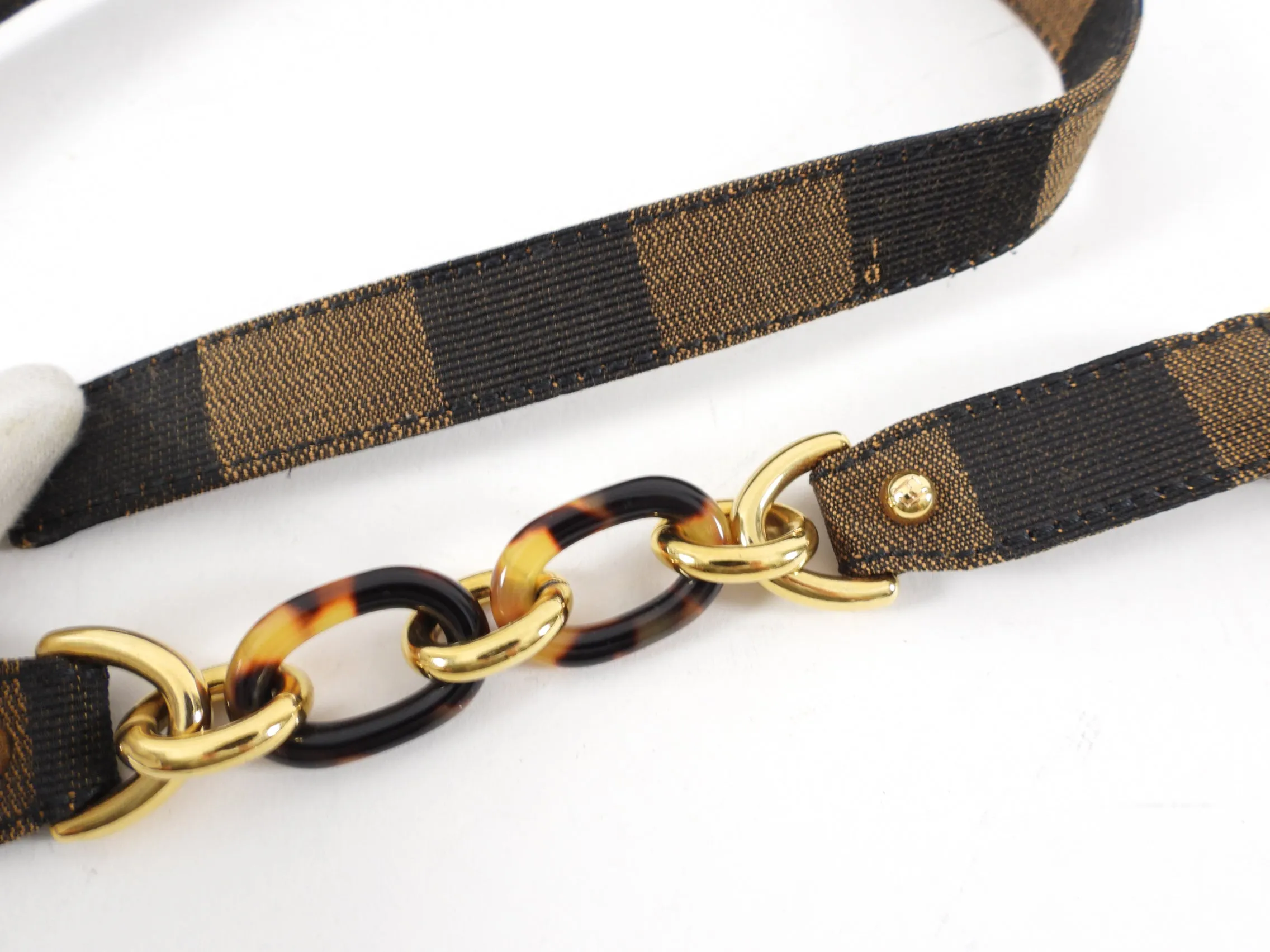 Fendi Brown Striped Canvas Chain Belt - S / M