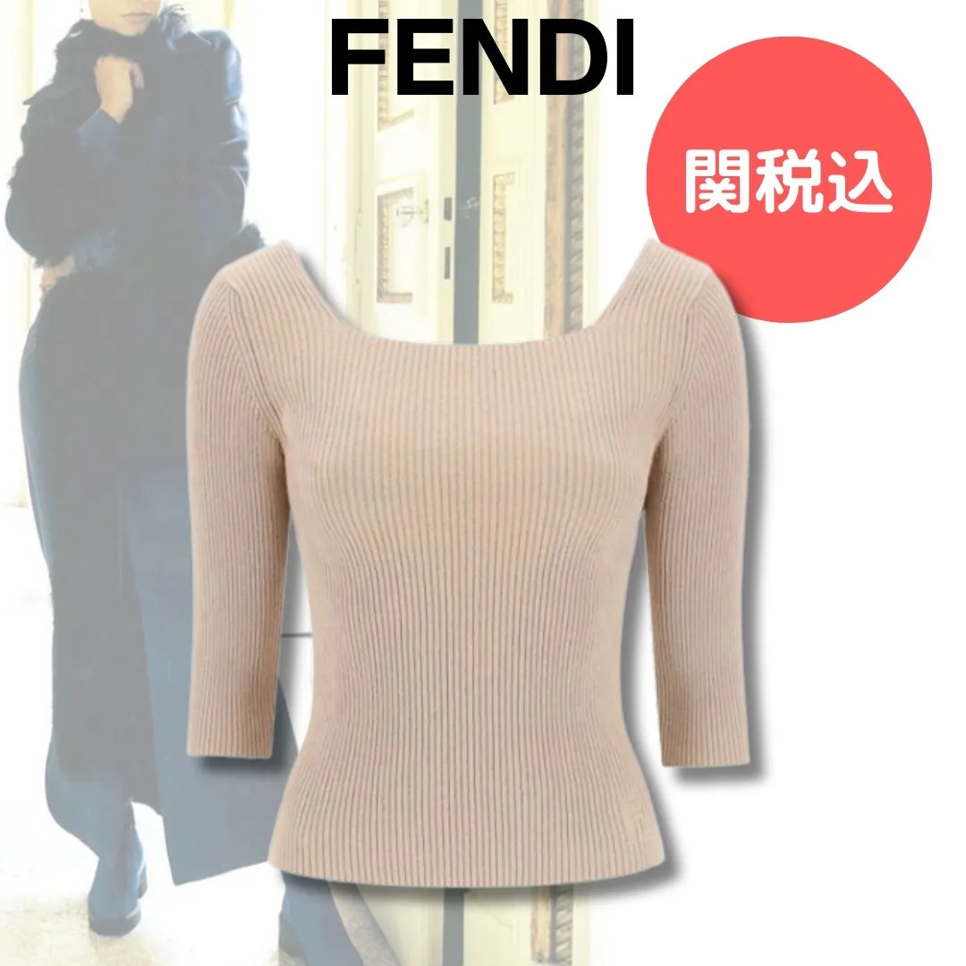 FENDI  |Monogram Casual Style Rib Long Sleeves Plain Cotton