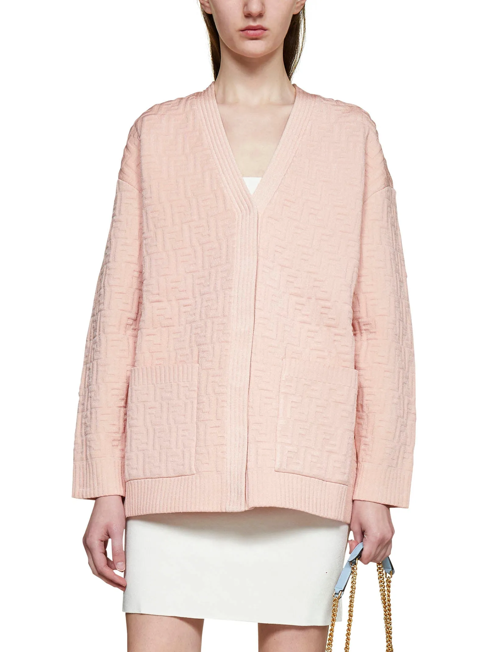 Fendi Oversized V-Neck FF Motif Cardigan