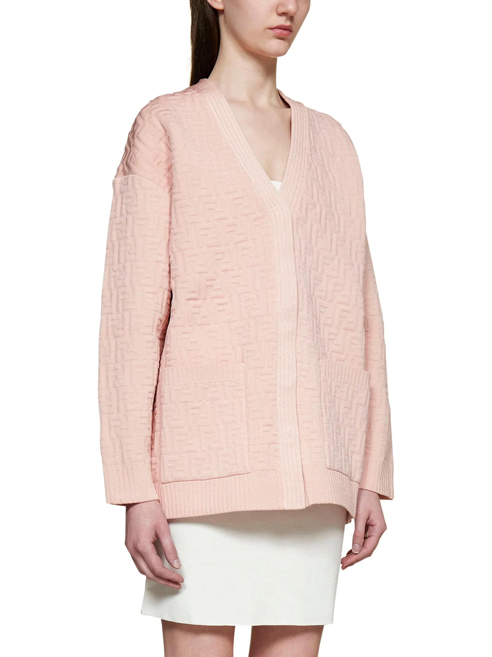 Fendi Oversized V-Neck FF Motif Cardigan