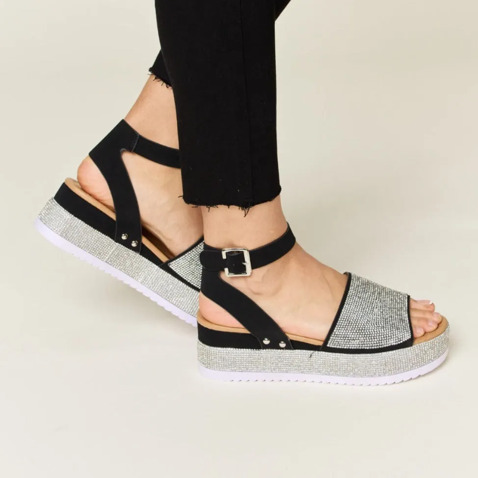 Forever Link Rhinestone Buckle Strappy Wedge Sandals