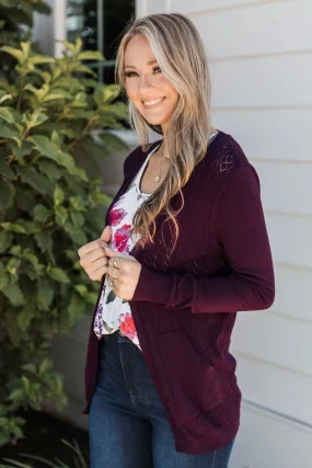 Found Myself Open Front Knit Cardigan- Plum