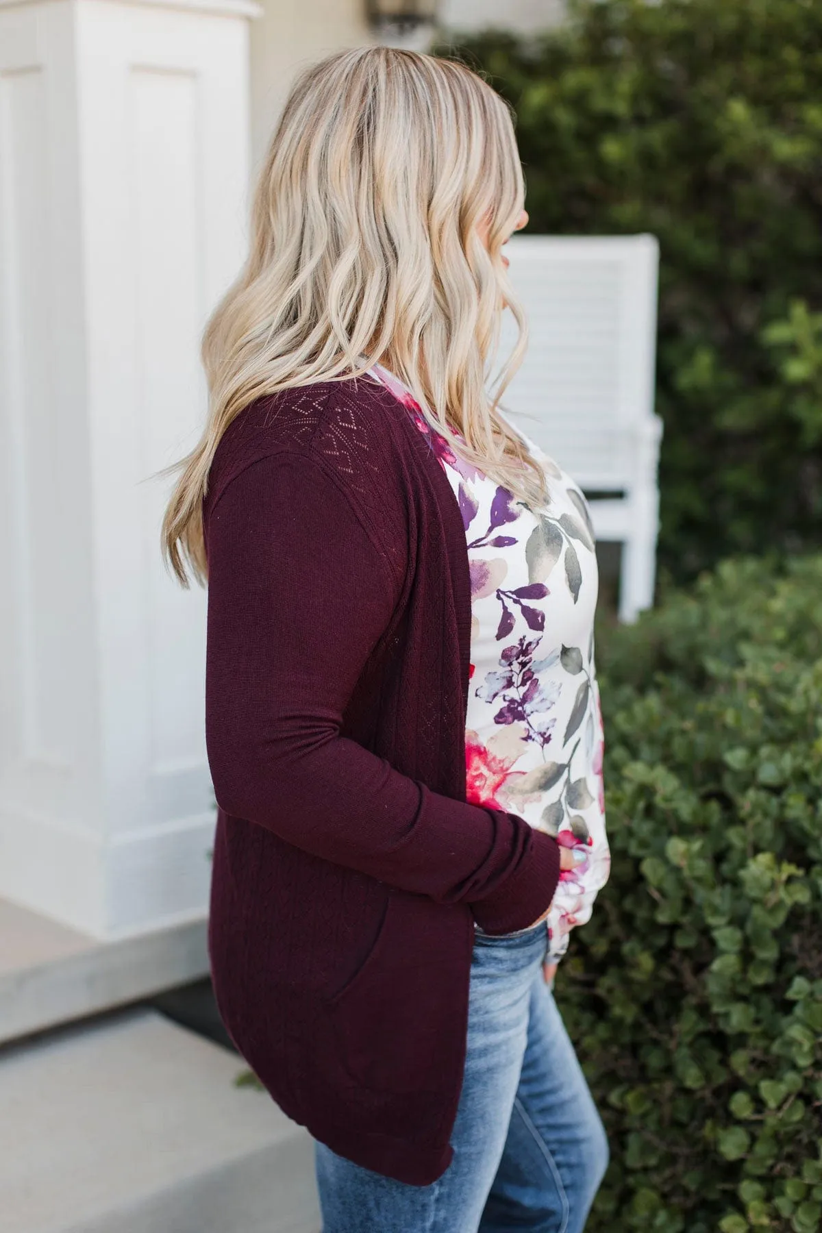 Found Myself Open Front Knit Cardigan- Plum