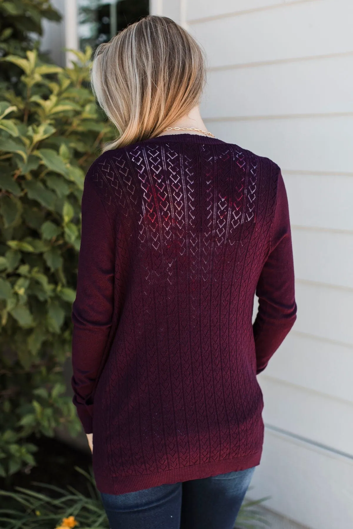 Found Myself Open Front Knit Cardigan- Plum