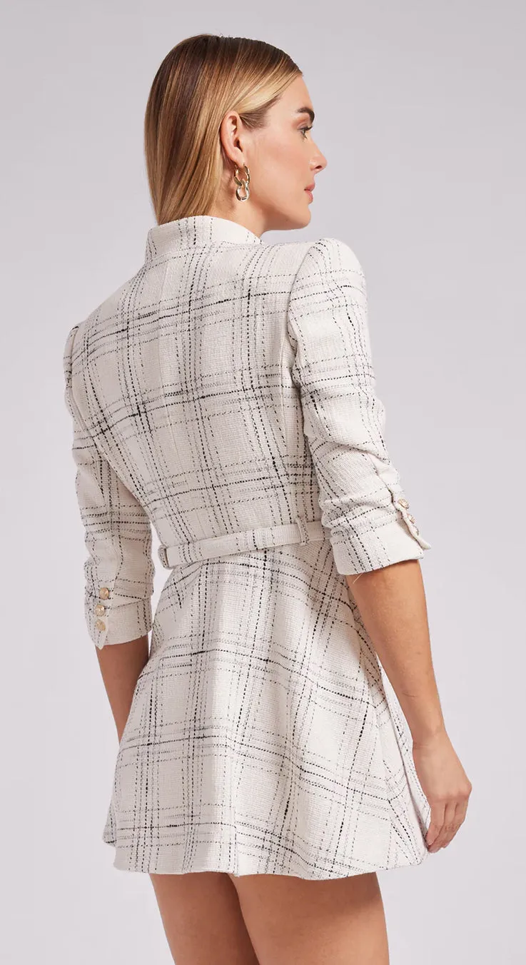 Generation Love - June Windowpane Tweed Dress - White/Black