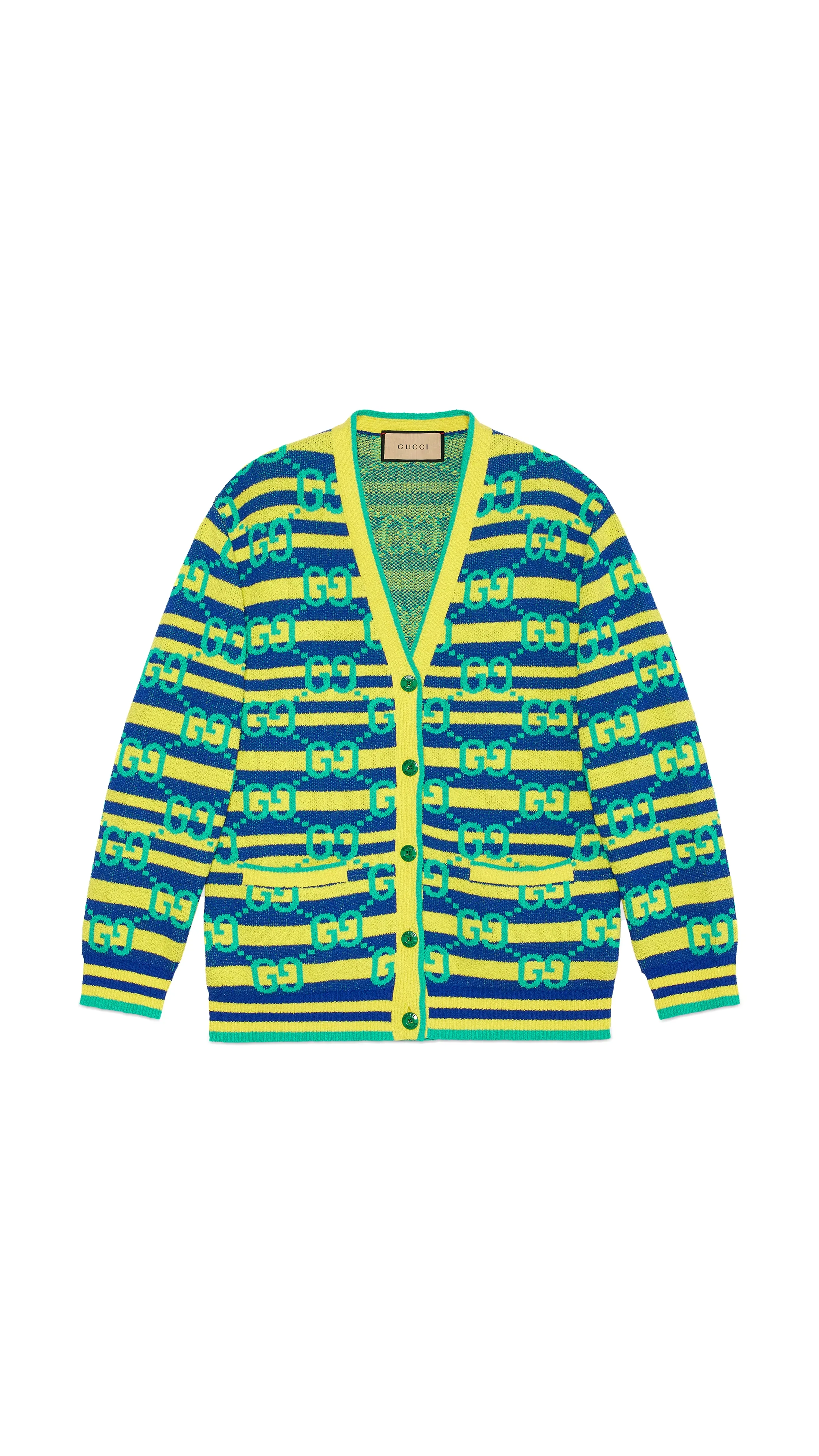 GG Jacquard Viscose Cardigan - Yellow/Blue/Green