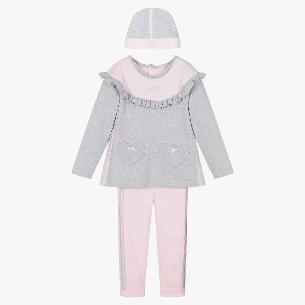 Girls Pink & Grey Leggings Set