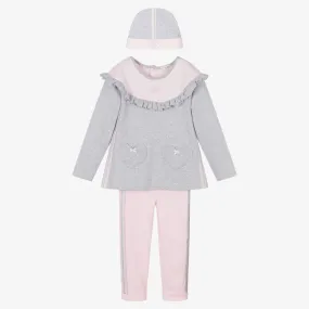 Girls Pink & Grey Leggings Set