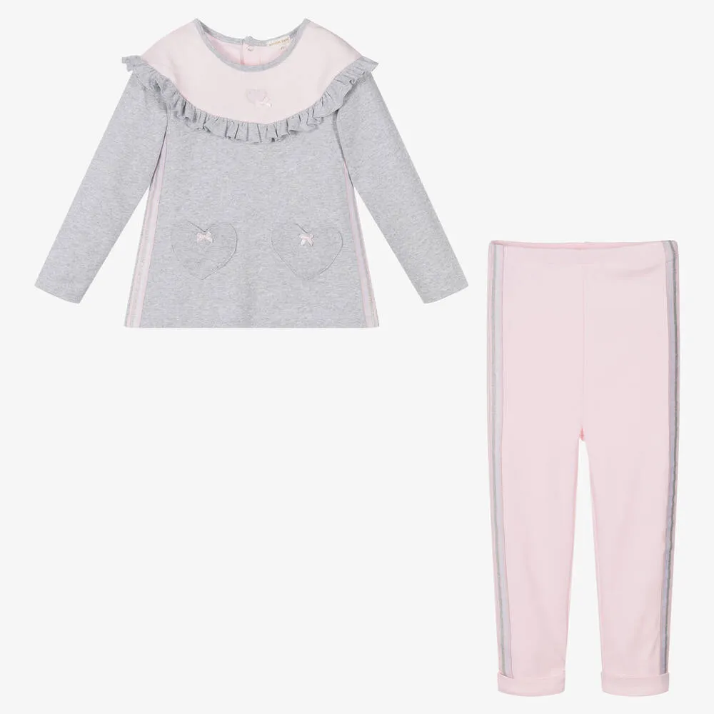 Girls Pink & Grey Leggings Set