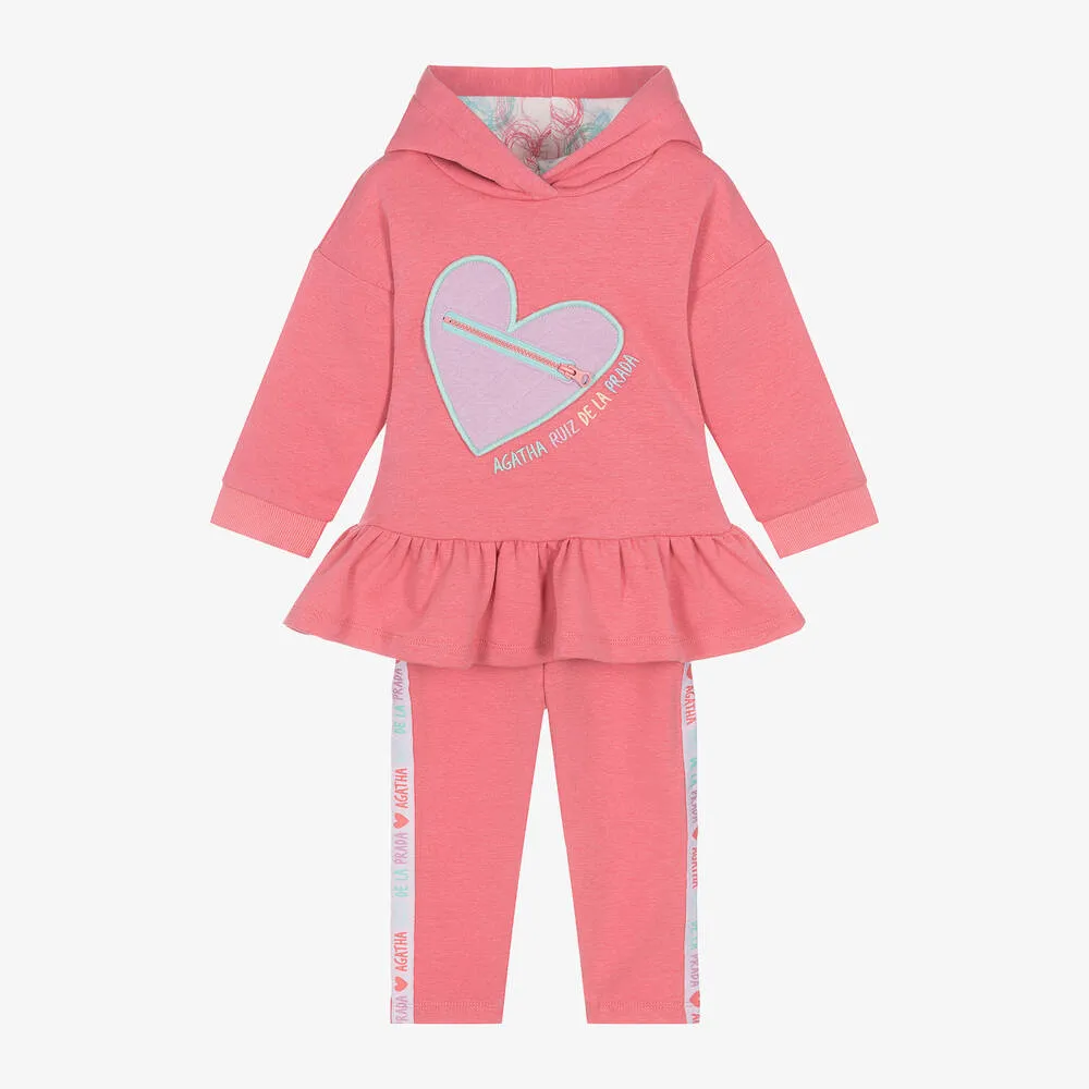 Girls Pink Heart Leggings Set