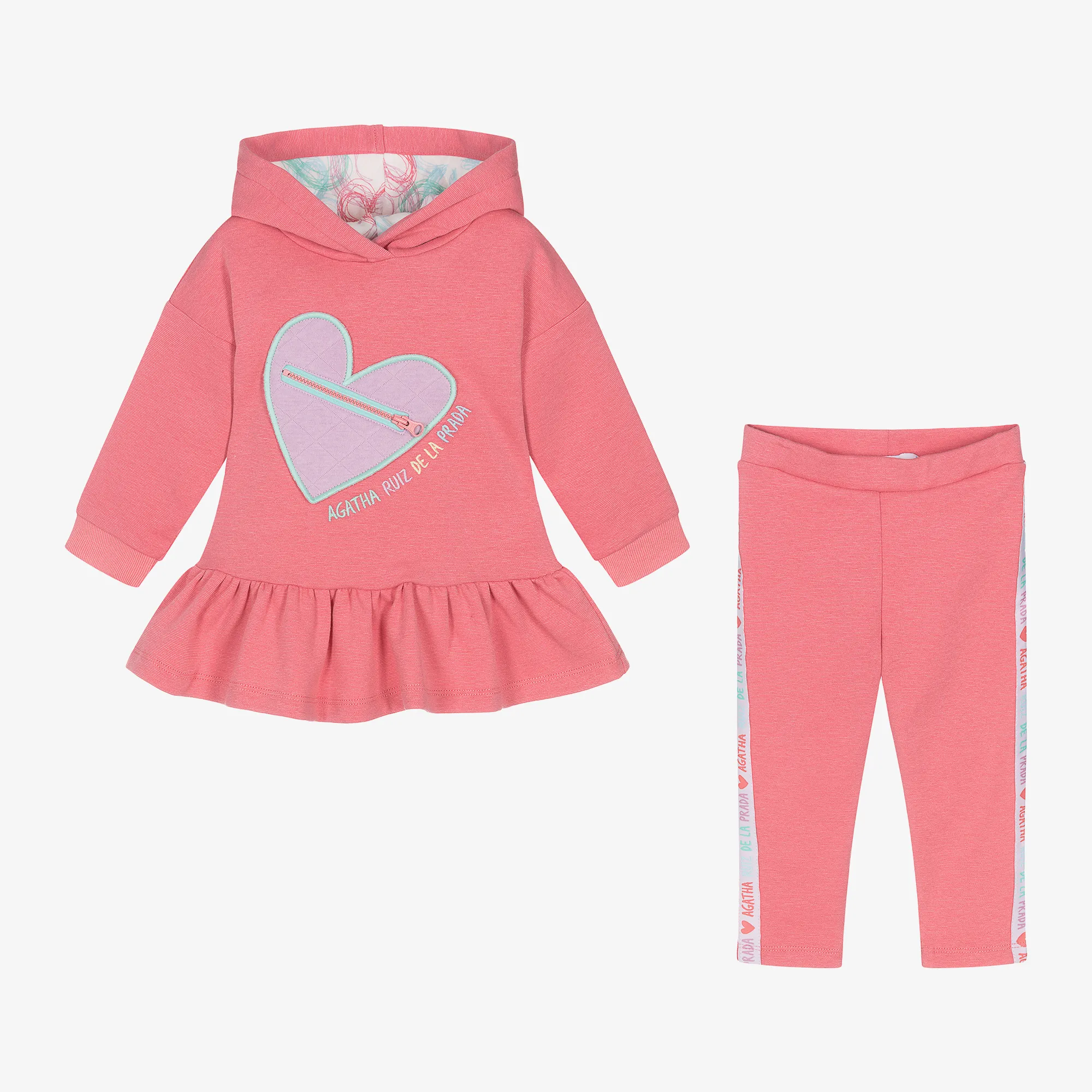 Girls Pink Heart Leggings Set