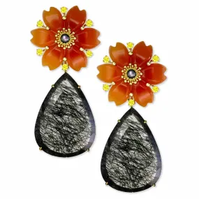 Gold Blossom Convertible Pear Earrings with Carved Carnelian