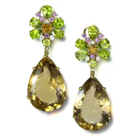 Gold Blossom Grand Pear Earrings with Champagne Quartz