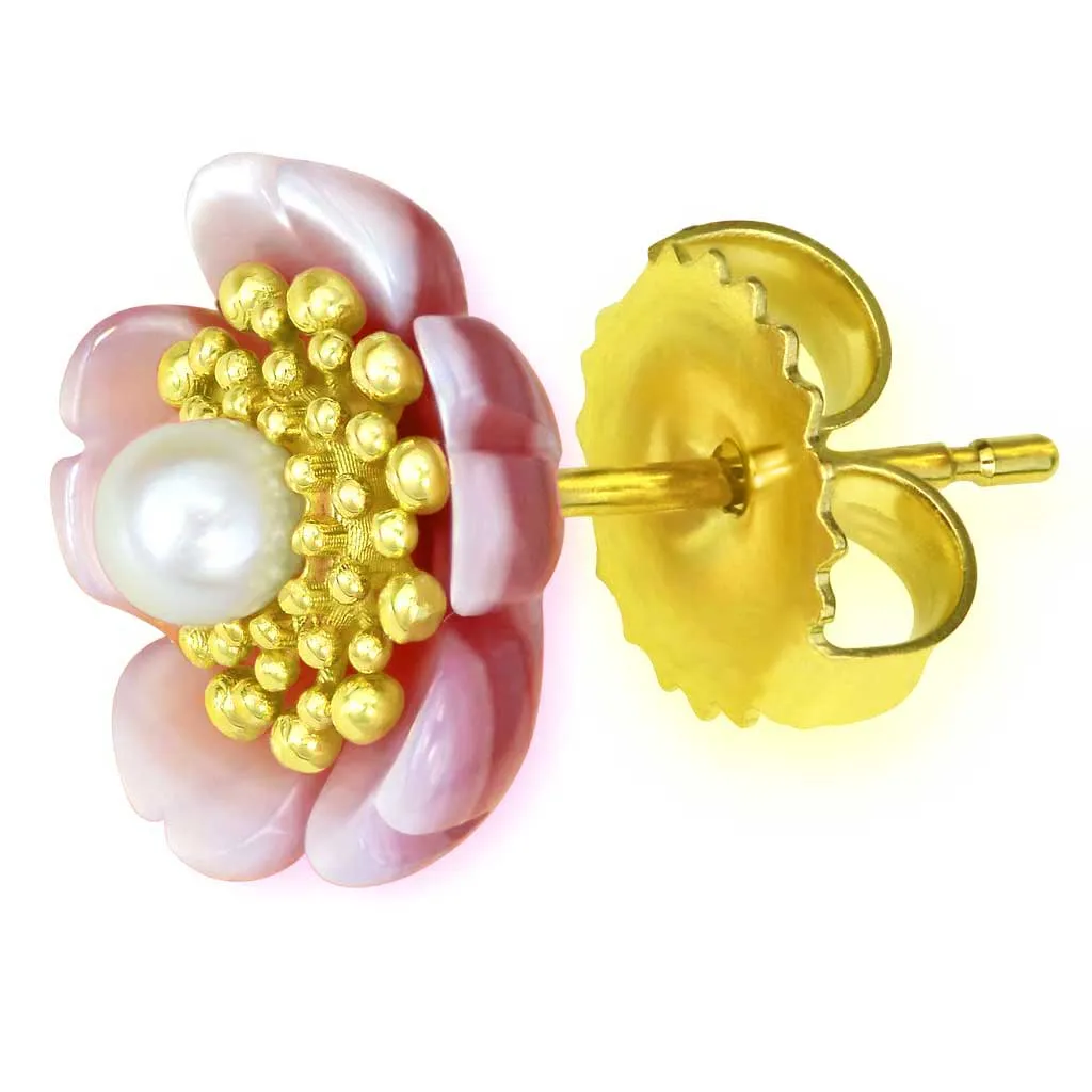 Gold Blossom Stud Earrings with Pearls