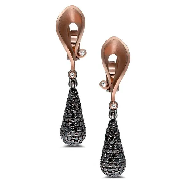 Gold Calla Drop Dangle Earrings with Black Diamonds