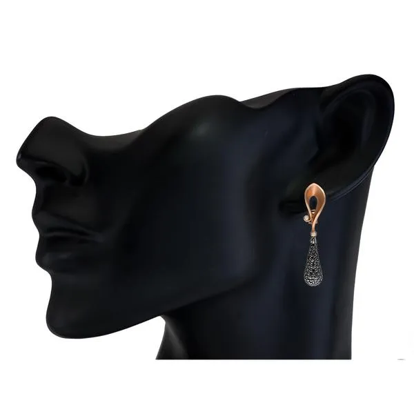 Gold Calla Drop Dangle Earrings with Black Diamonds