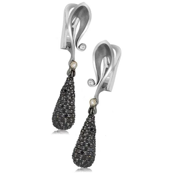 Gold Calla Drop Dangle Earrings with Black Diamonds