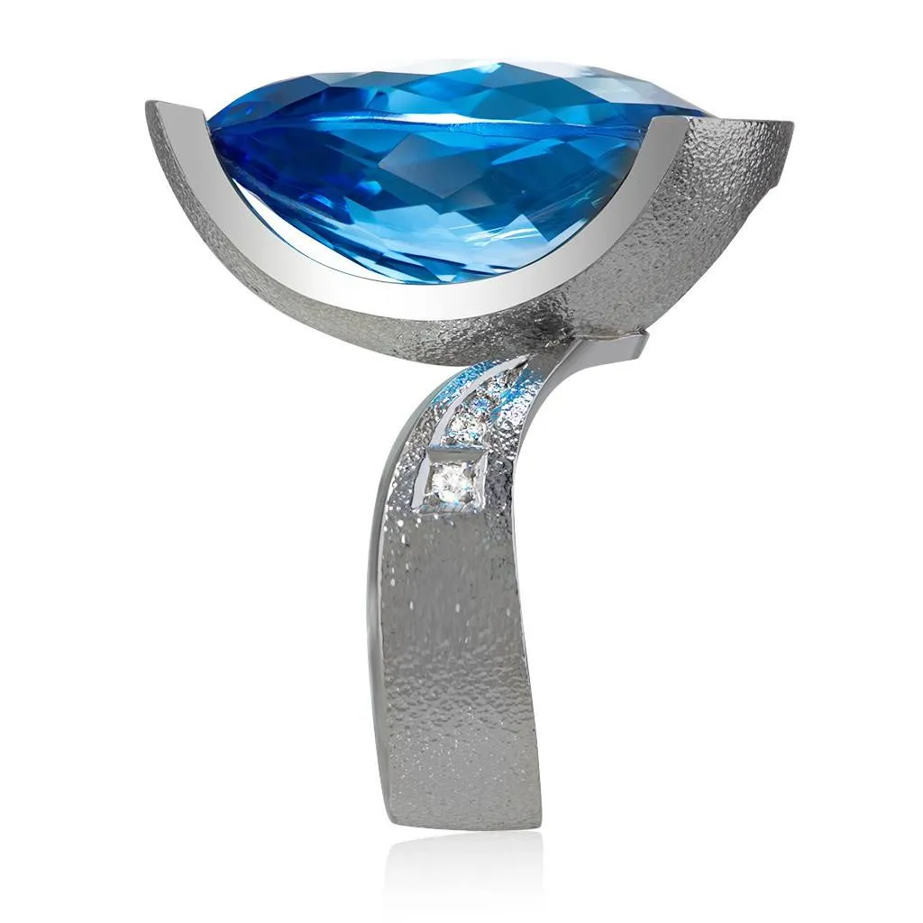 Gold Swan Ring with Blue Topaz & Diamonds