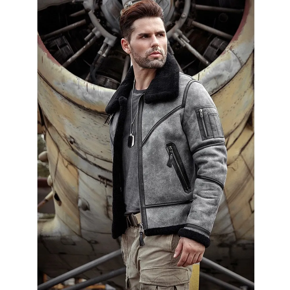 Gray b3 Shearling Bomber Jacket