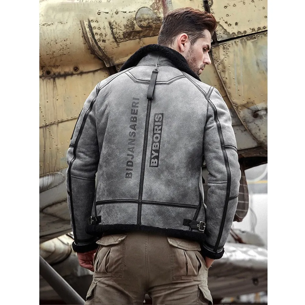 Gray b3 Shearling Bomber Jacket