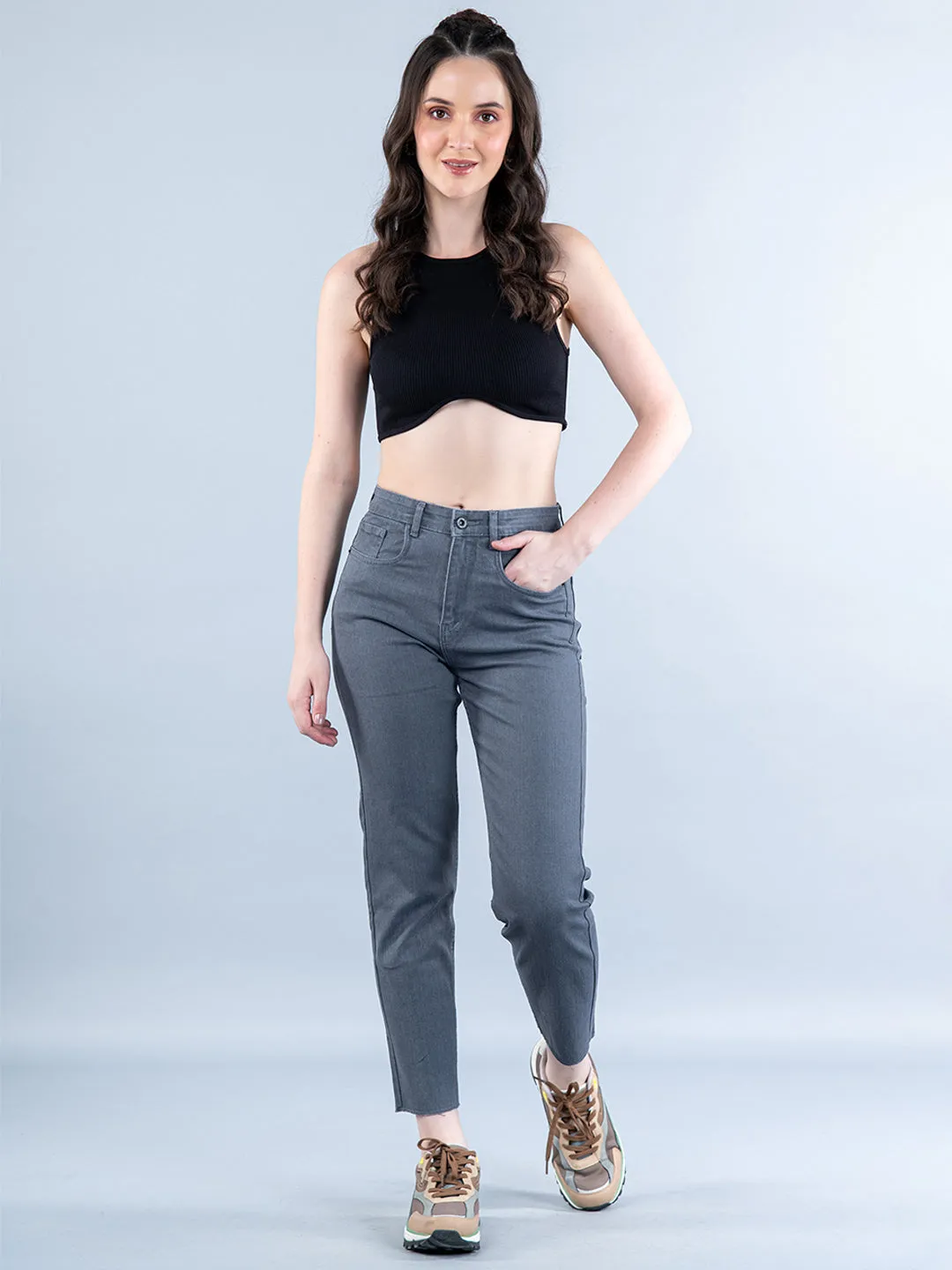 Grey Black Contrast  Jeans For Women