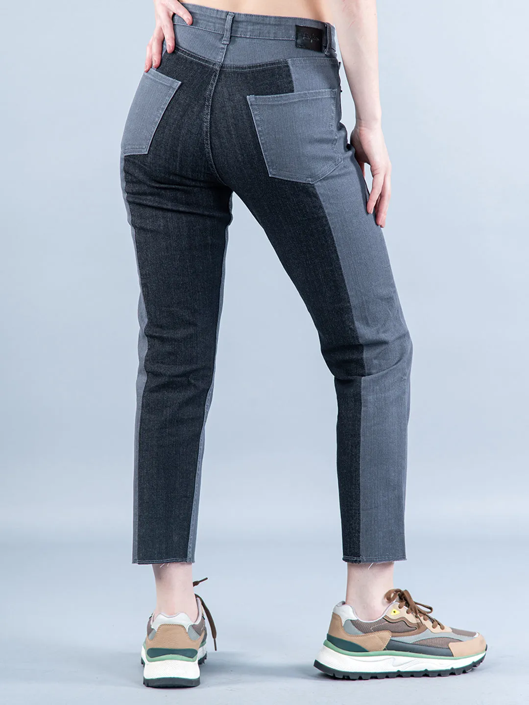 Grey Black Contrast  Jeans For Women