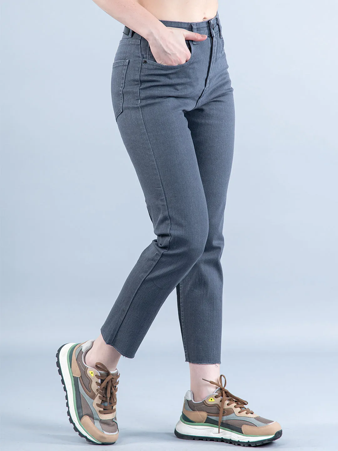 Grey Black Contrast  Jeans For Women