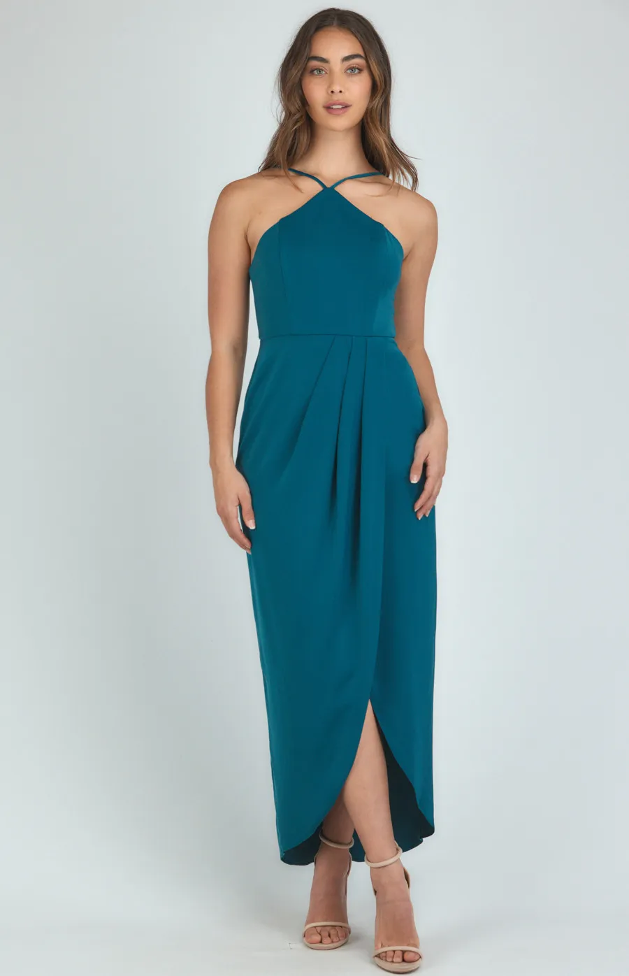 Halter Neck Midi Dress with Tulip Hem (SDR1100A) 