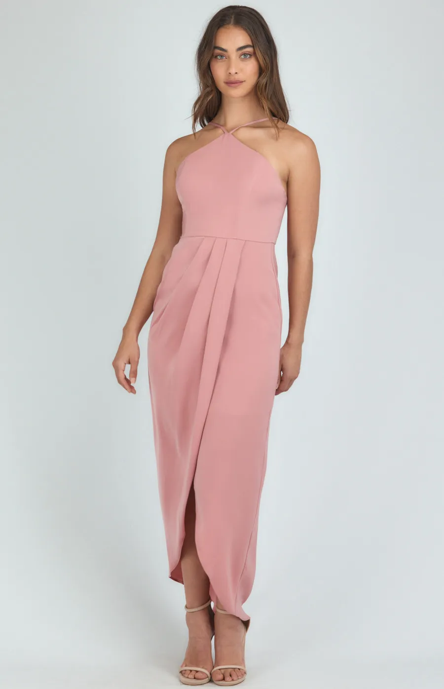 Halter Neck Midi Dress with Tulip Hem (SDR1100A) 