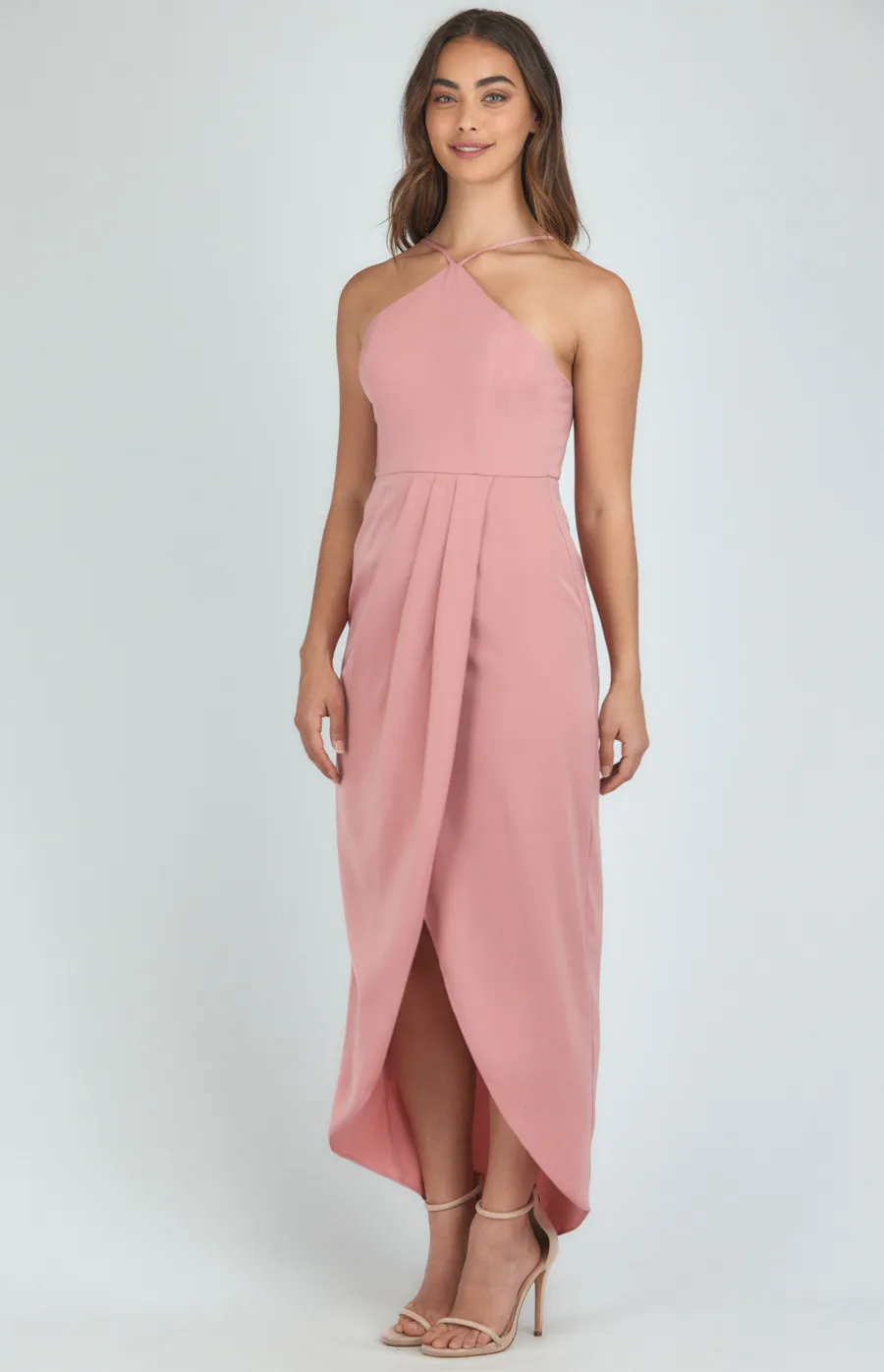 Halter Neck Midi Dress with Tulip Hem (SDR1100A) 