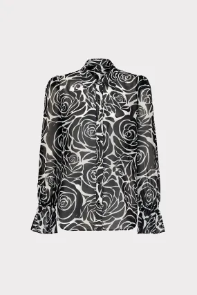 Lacey Black Rose Print Blouse