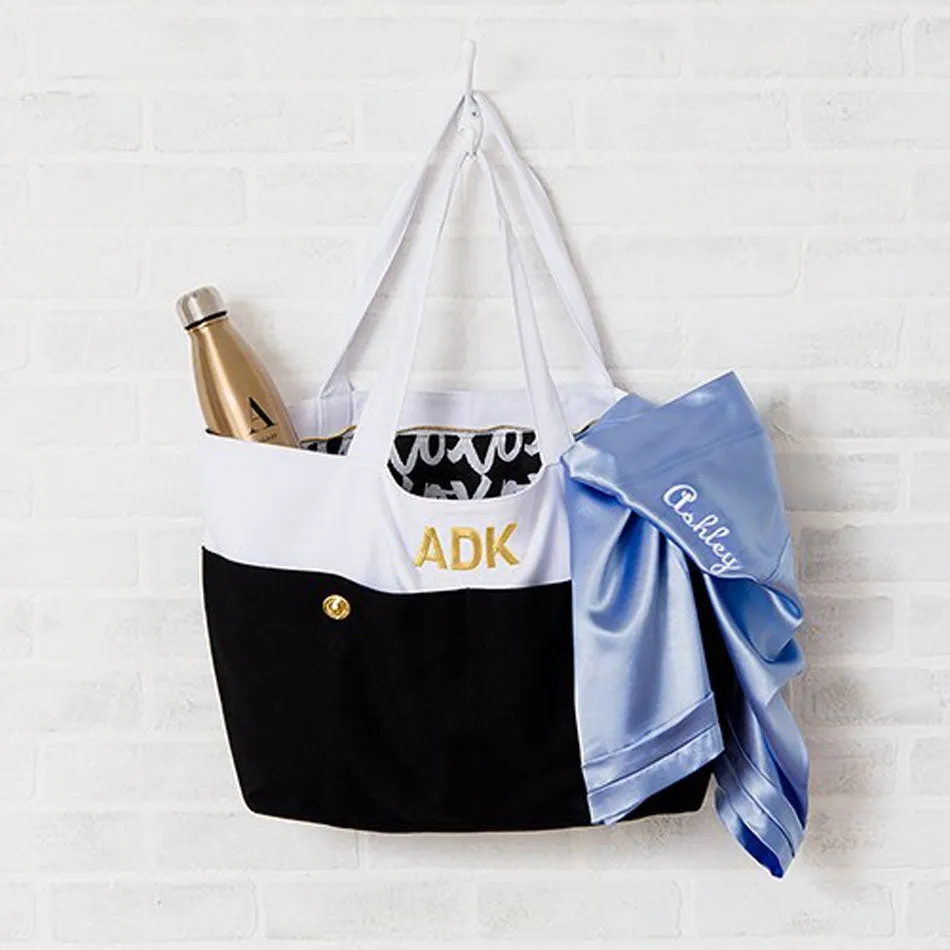 Large Monogram Canvas Tote Bag - Black and White