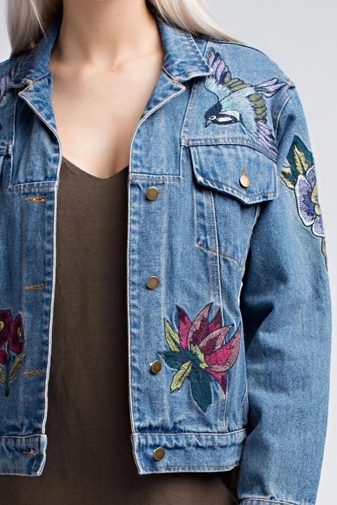 Last Chance! Honey Punch Embroidered Denim Jacket AT0048