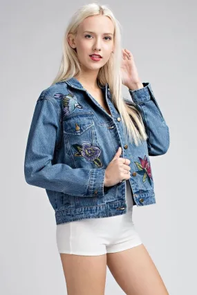 Last Chance! Honey Punch Embroidered Denim Jacket AT0048