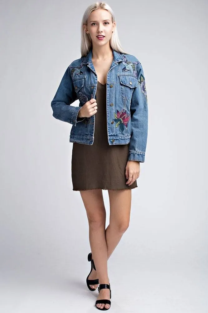 Last Chance! Honey Punch Embroidered Denim Jacket AT0048