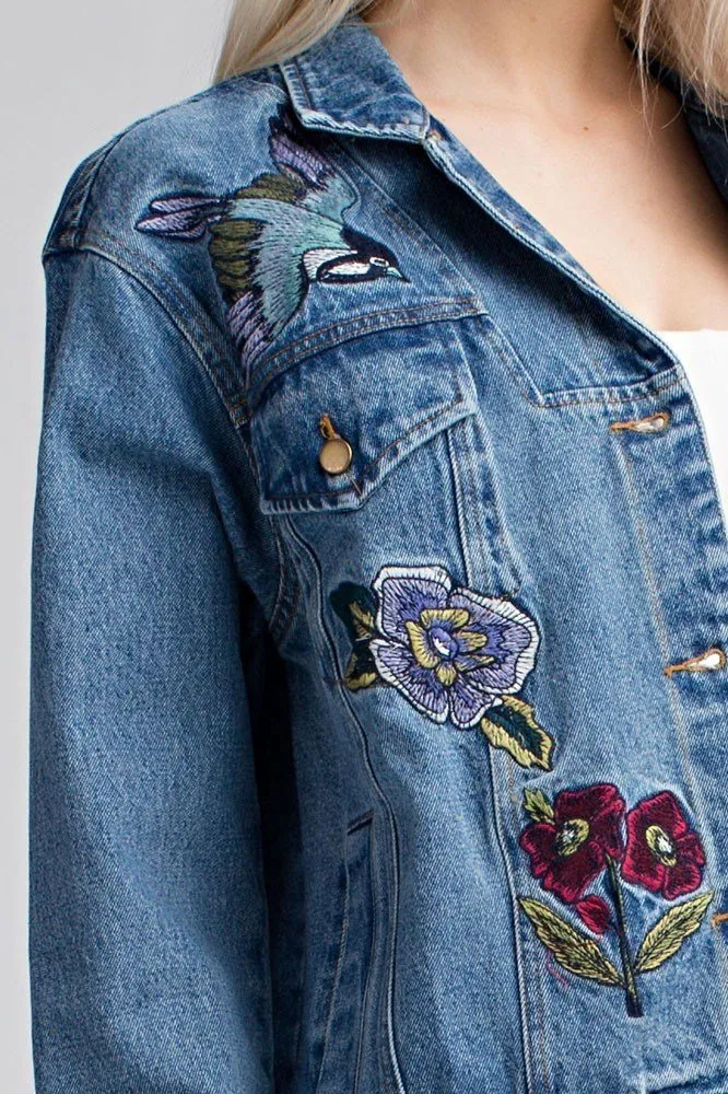 Last Chance! Honey Punch Embroidered Denim Jacket AT0048