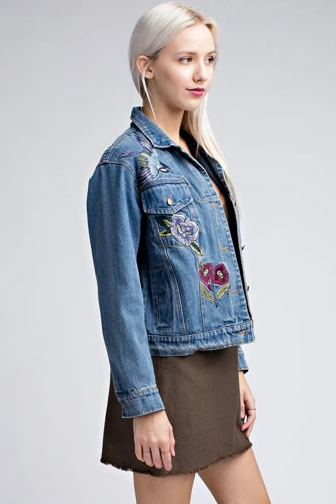 Last Chance! Honey Punch Embroidered Denim Jacket AT0048